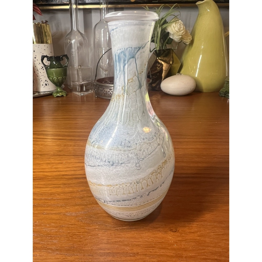 Vintage Simron Israel Hand Reverse Painted Watercolors Art Glass Vase 6" Israel